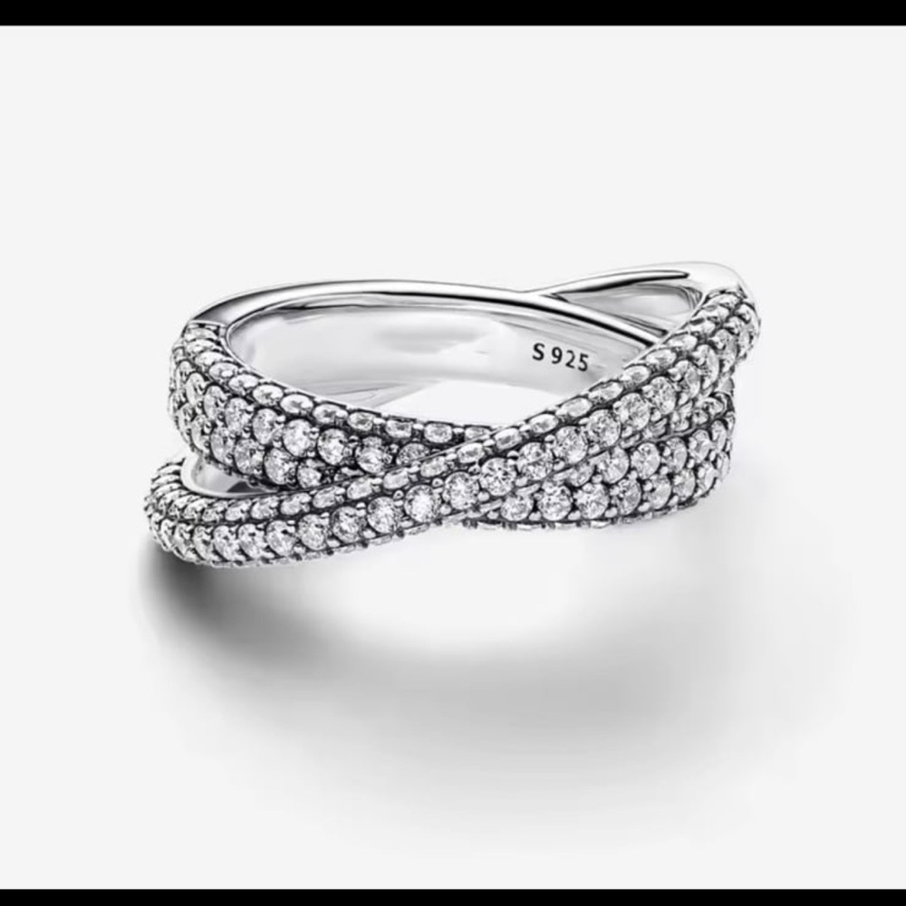 silver 925 stamped size 8 dual band ring with swarovski elements #547